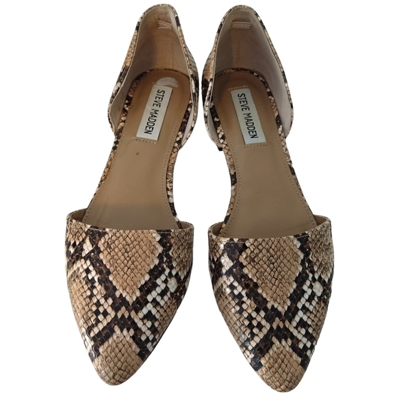 Steve Madden Genius Brown Tan Snakeskin Print D'Orsay Flats Modern - Picture 3 of 8
